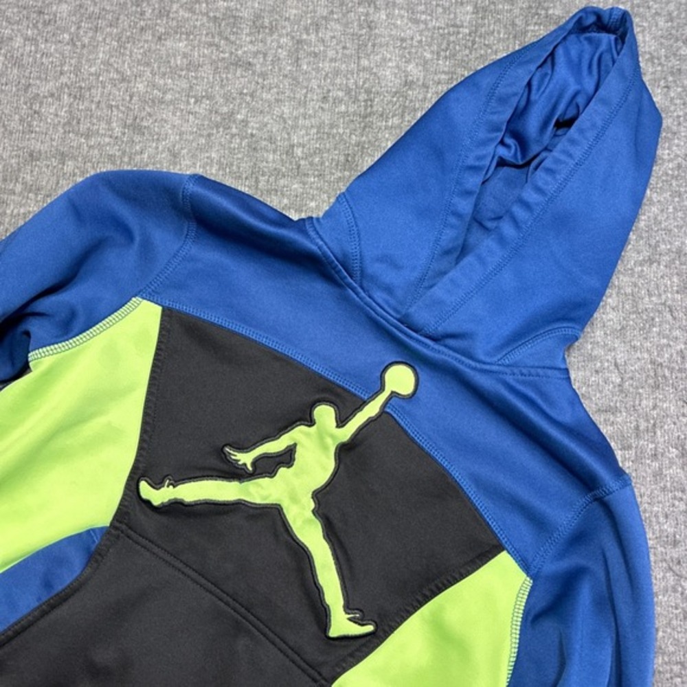 Vintage Jordan Pullover Hoodie Kids Size M Blue‎ Black Green Jumpman Therma-Fit
